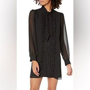 ALI & JAY Ruffle Dress Long Sleeve Puff Shoulder Tie Neck Mini Dress X-Small